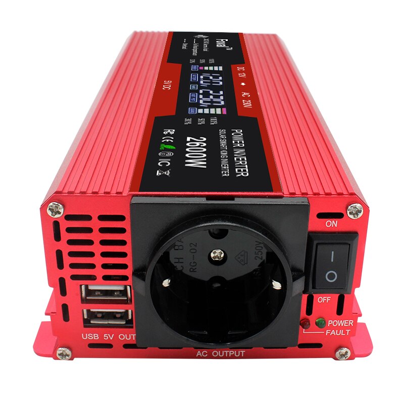 Car Inverter LCD Display DC 12V To AC 220V 1500W/2000W/2600W Power High Frequency Transformer 12 v 220 v преобразователь Camping