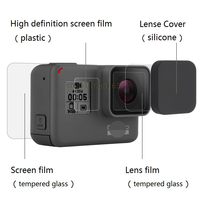 Clownfish Voor Gopro Hero 5/6/7 zwart Lens film LCD Screen Protector Protection Film gehard glas Lens cap/Cover Voor gopro7 6 5