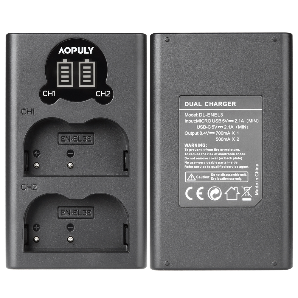 AOPULY EN-EL3e ENEL3e EN EL3e USB LCD Battery Charger for Nikon D70 D90 D80 D100 D200 D700 Digital Camera