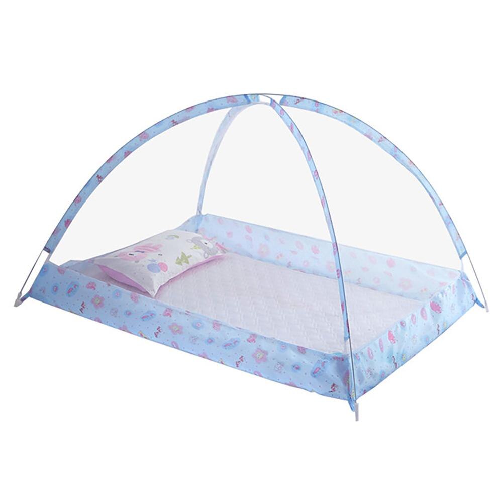 Bundløst myggenet baby anti-myg støvtæt vindtæt sengenet gratis kuppel manuel betjenings installationsnet: Blå