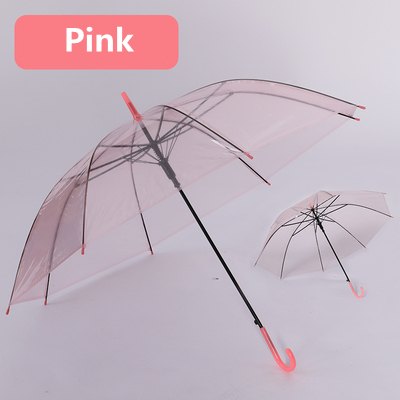 Clear Transparent Rain Umbrella PVC Rain Dome Bubble Rain Sun Shade Wedding Party Umbrellas Long Handle Straight Stick Umbrella: Pink