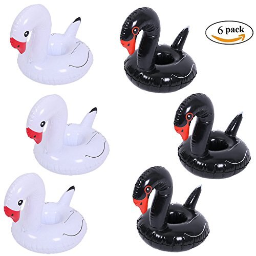 6 Packs Inflatable Drink Holder, Floating Black White Swan Inflatable Drink Holders For Outdoor Swimming Pool Party