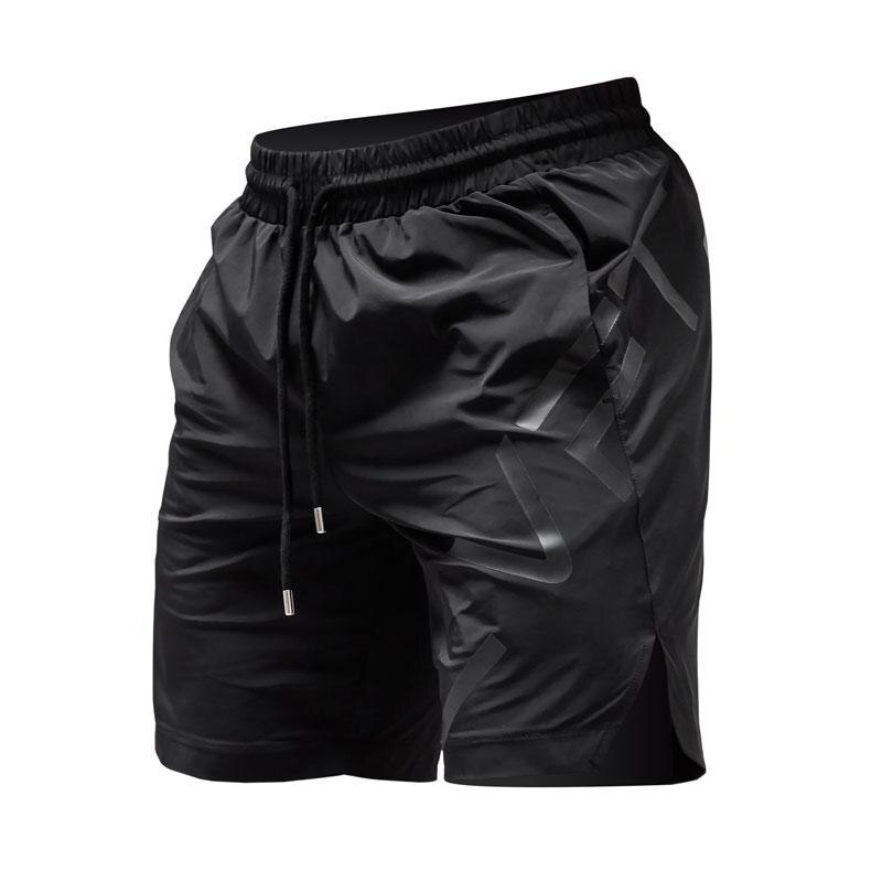 Zomer heren gym shorts merk slanke fitness bodybuilding korte broek heren shorts elastische taille sportkleding shorts: Zwart / Ik