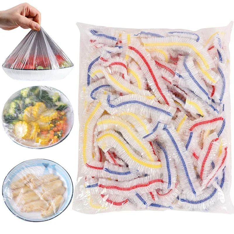 50/100 Pcs Disposable Food Cover Kitchen Nylon Packaging Storage Bags Plastic Elastic Wrap Food Covers Fresh-keeping Lid Plate: DEEP BLUE