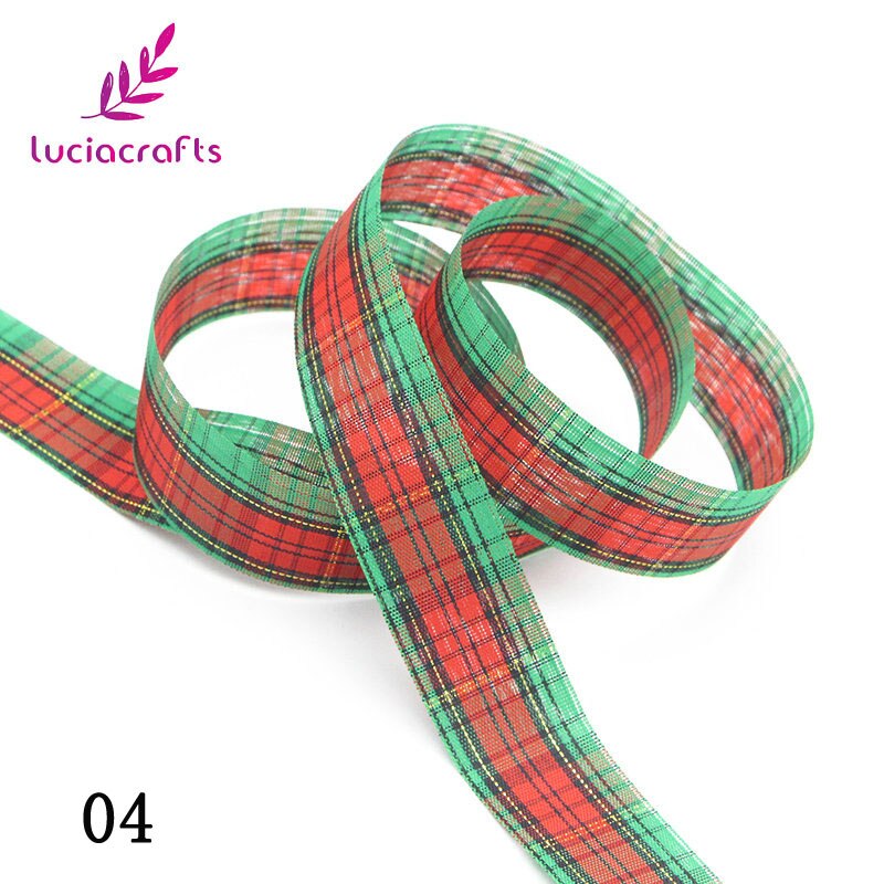Lucia crafts 5 yard 25mm plaid print grosgrain bånd til hår sløjfer juleindpakning indretning  p0803: 04