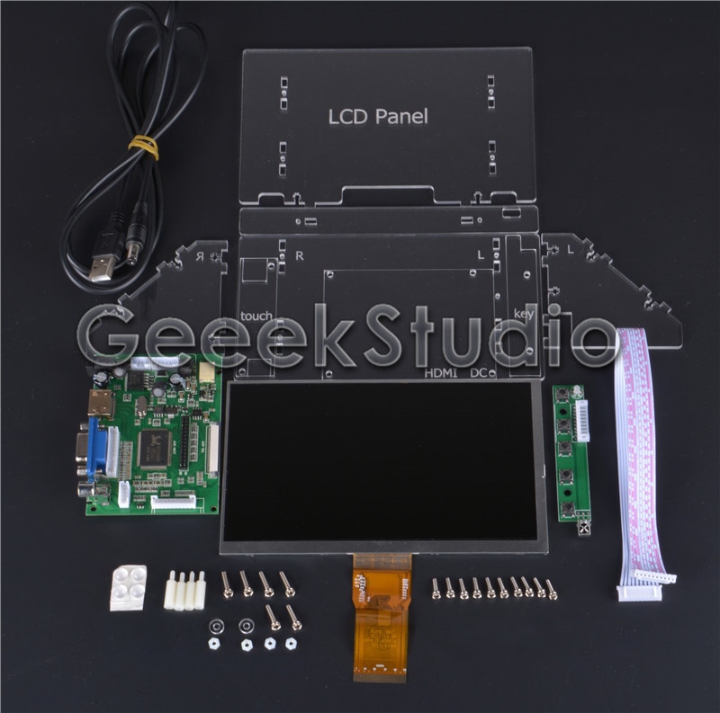 Raspberry Pi 4 tout plate-forme/PC 7 pouces 1024*600 écran LCD moniteur d'affichage avec carte de pilote HDMI VGA 2AV et support acrylique transparent