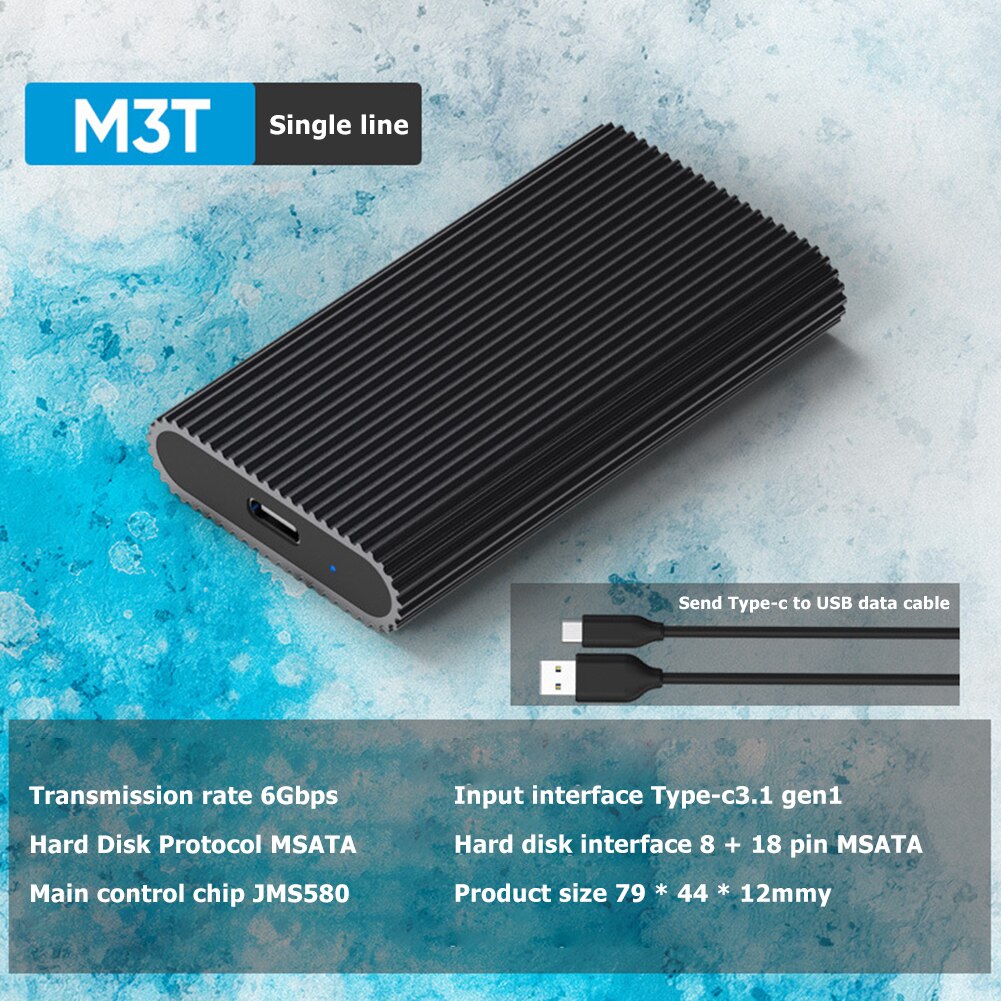 Blueendless Usb 3.1 Naar Msata Ssd Doos Solid State Disk Box Behuizing Type C Naar USB3.1 Mini Externe Mobiele Aluminium legering