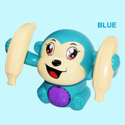 Newest Electric Flipping Monkey Toy Light Music Children Animal Model Toy Voice Control Induction Cartoon Rolling Baby Toys: Blue