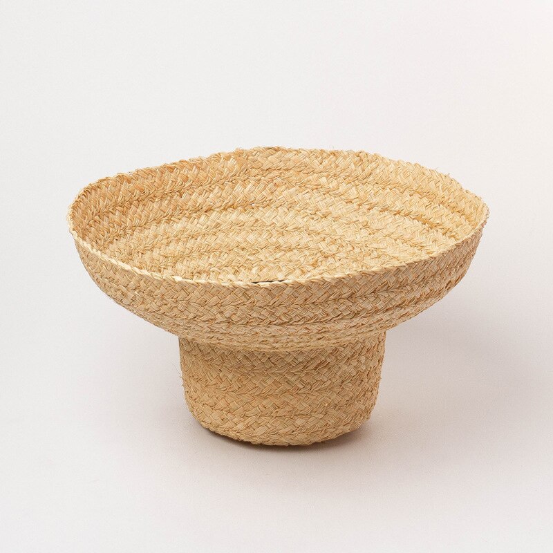 01904-HH7330 Handgemaakte raffia weven Hepburn stijl Lampenkap vorm dame platte emmer hoed Outdoor vrouwen strand cap