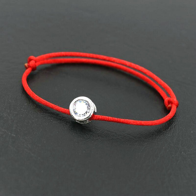 BPPCCR Shiny Round Rhinestones Crystals AAA Zircon Bracelet Red Rope Thread Braided Lucky Bracelets Women Silver Color Pulsears