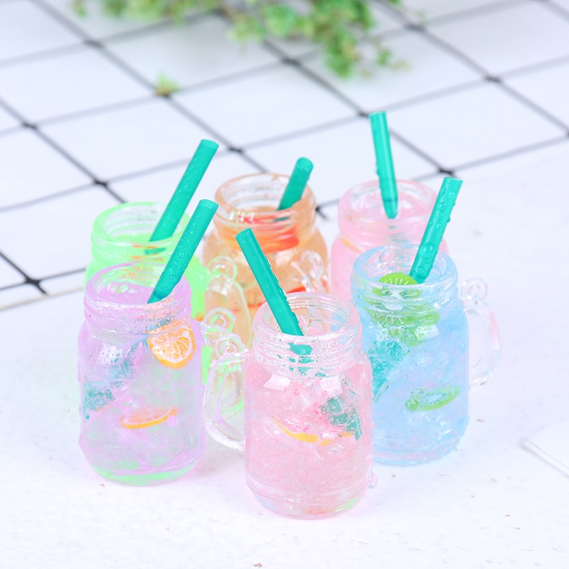 1:12 Colorful Resin Dollhouse Mini Lemon Milk Tea Water Cup Miniature Dollhouse Accessories Cups Toy Mini Decoration