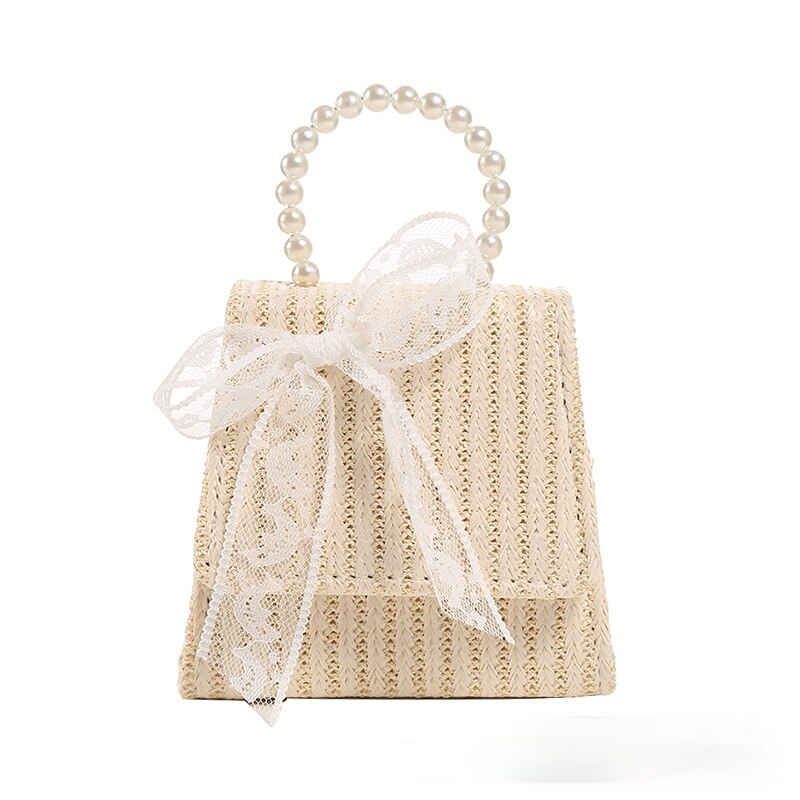 Kids Portemonnees En Handtassen Mini Crossbody Leuke Meisje Stro Coin Pouch Baby Meisjes Rotan Kant Boog Hand tassen Tote