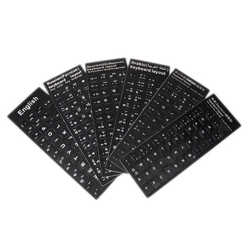 Autocollants Standard lisses pour clavier d&#39;ordinateur portable, 6 langues, allemand, russe, espagnol, français, italien, arabe