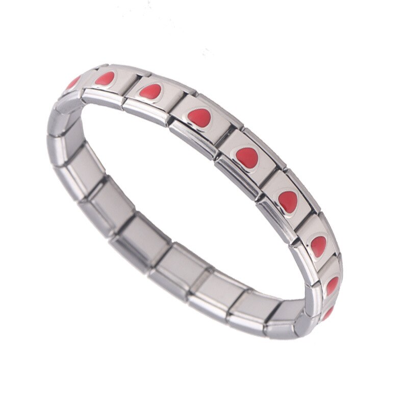 Femmes bijoux rouge amour coeur élastique énergie sport magnétique Germanium breloque italienne Bracelet acier inoxydable ST7