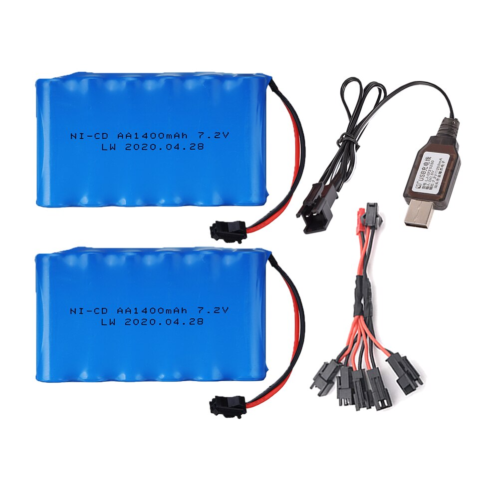 7.2 V 1400 mAh Ni-Mh batteria ricaricabile spina SM con caricabatterie per RC Camion RC auto RC barca del RC serbatoio parti nimh AA 7.2 v 1400 mah: 2pcs USB 5in1