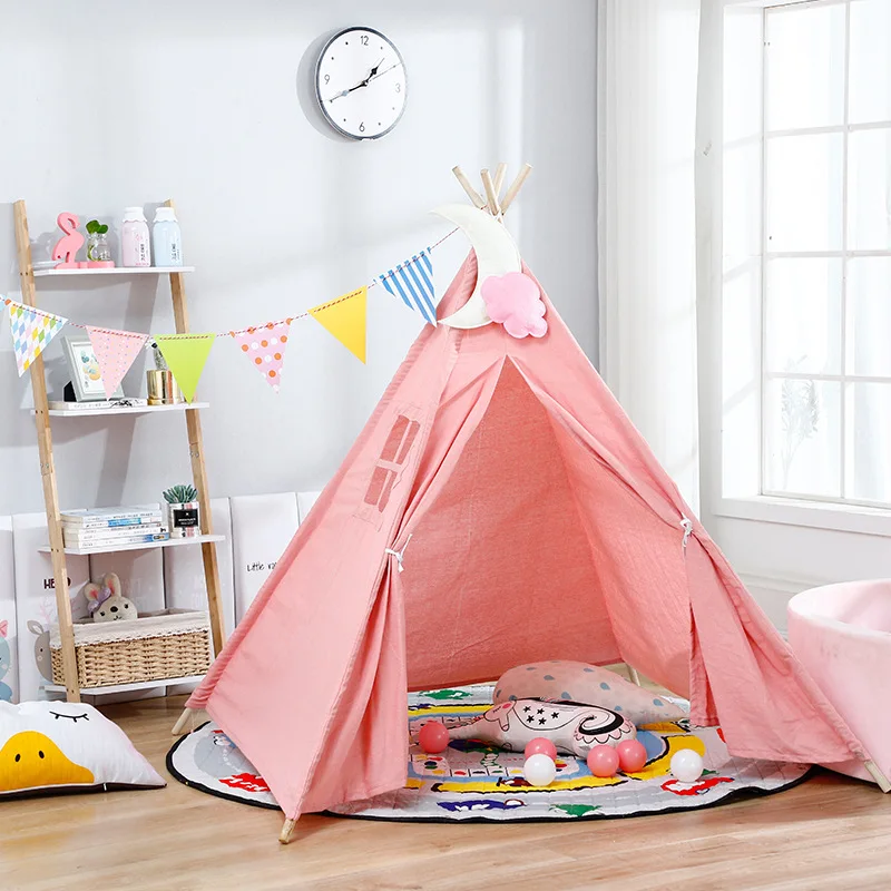 Portable Kids Tent Teepee Tent For Children Tipi Infantil House For Girl Cabana Boy Tents Decoration Carpet LED Lights