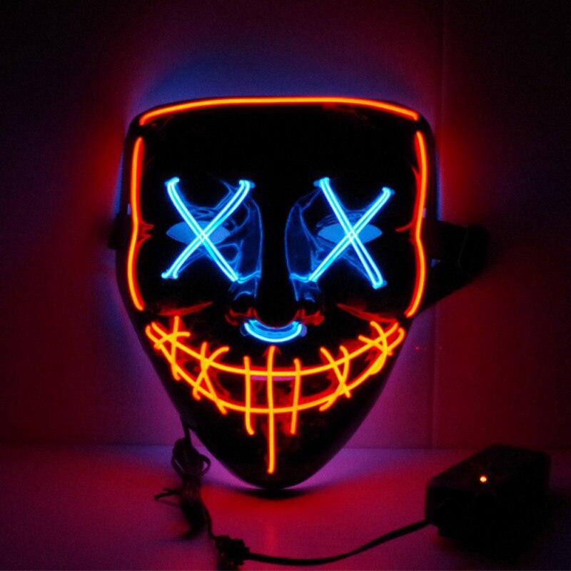 Halloween Masque LED fête Masque mascarade néon Masque lumière lueur dans le noir Mascara horreur Maska Masque lumineux #: Red Blue