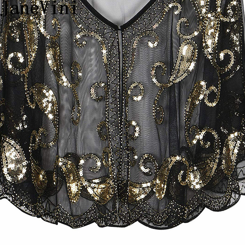 JaneVini paillettes scintillantes Capes de soirée pour femmes or noir perles fête de mariage enveloppes de mariée Boleros manteau étoles Cape de mariée