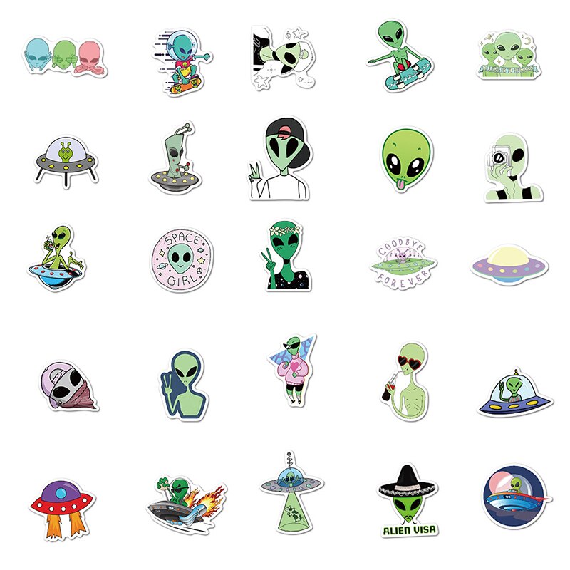 50 PCS Outer Space Stickers For Children Alien UFO Astronaut Ship Planet Sticker to Scrapbooking Skateboard Laptop Sticker