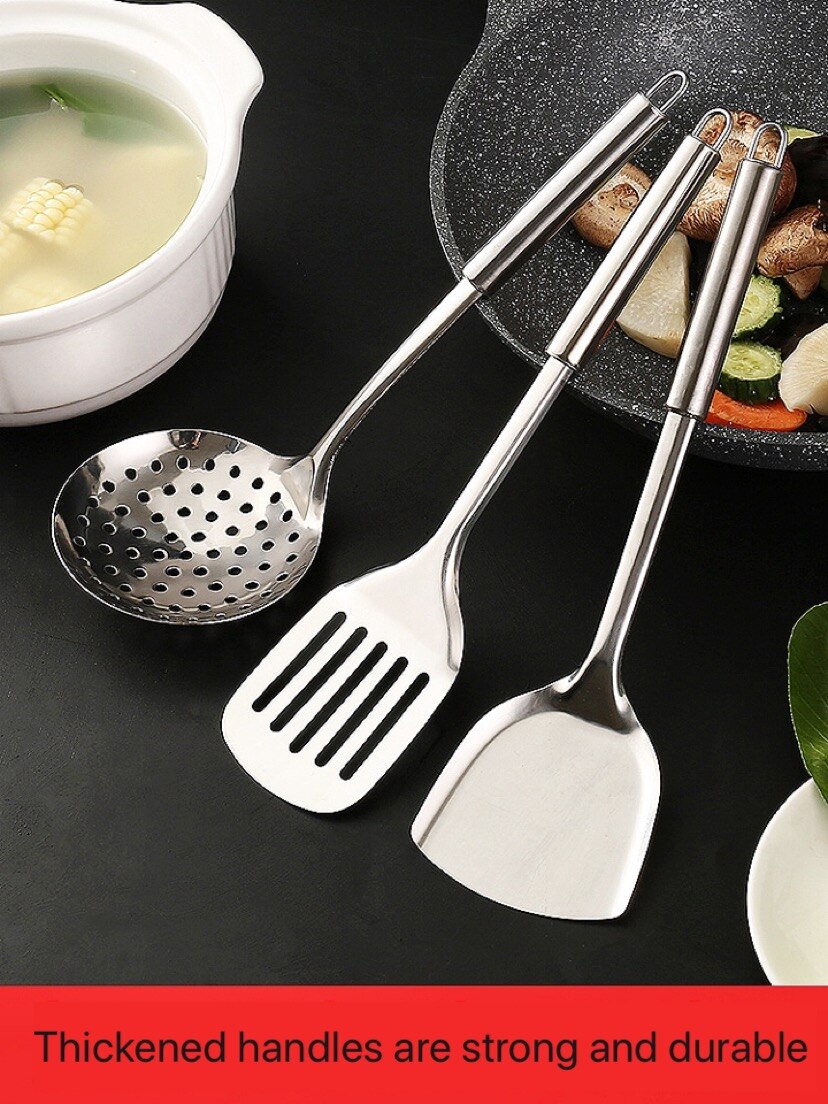 1 piece kitchen frying shovel colander soup spoon stainless steel thick long handle kitchen utensils not hand frying shovel