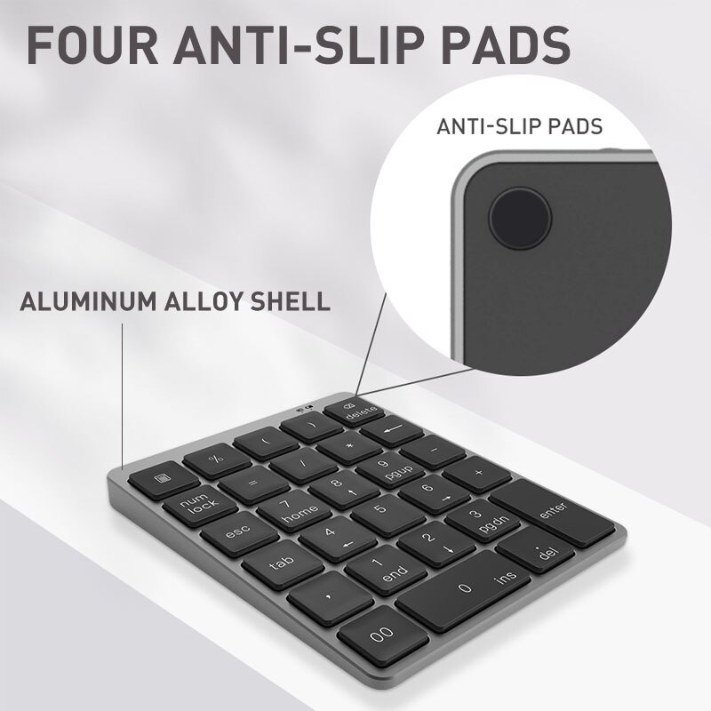 Mini Bluetooth Numeric Keyboard 28 Keys Protable Keypad with USB Hub 2.0 Compatible with Tablet PC Laptop Desktop