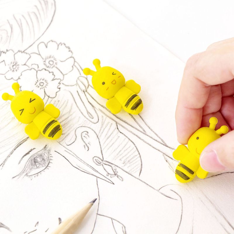 4Pcs Cute Mini Animal Insect Little Yellow Bee Erasers Rubber Pencil Erasers School Office Supply
