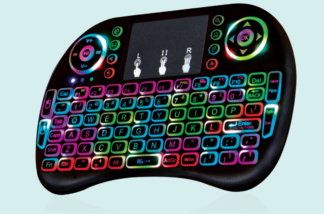 3 Colors Backlit i8 Mini Wireless Keyboard 2.4ghz English rainbow Air Mouse with Touchpad Remote Control Android TV Box