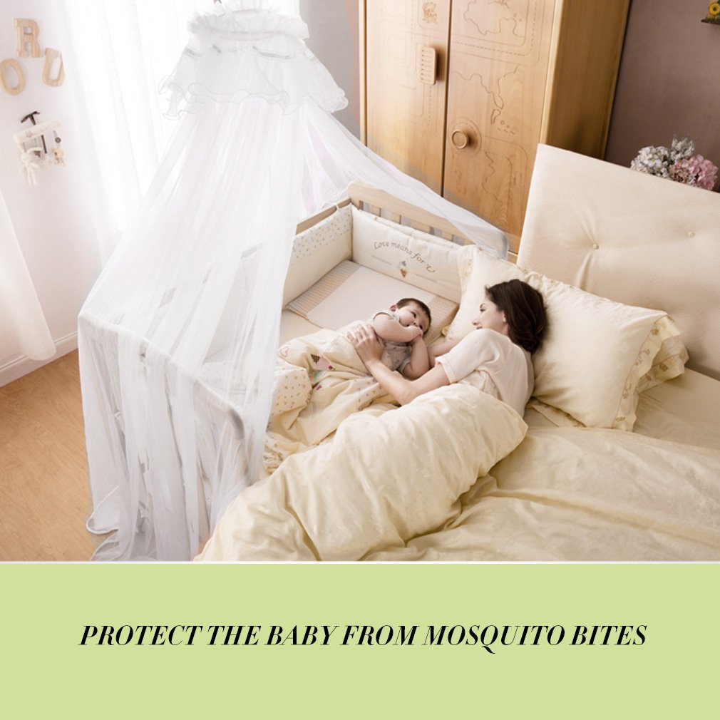 ! OCDAY Baby Bedding Crib Mosquito Net Portable Size Round Toddler Baby Bed Mosquito Mesh Hung Dome Curtain Net Summer