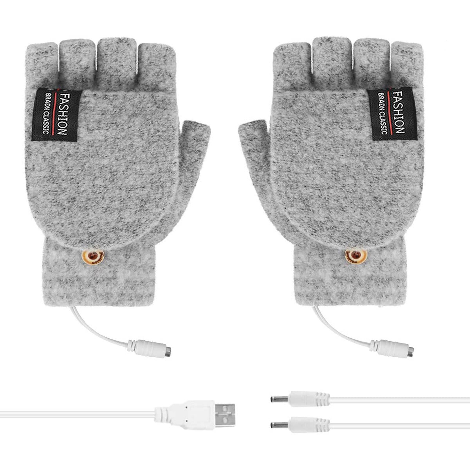 Guantes de invierno para ordenador portátil para hombre y mujer, guantes calefactables con USB, de punto cálido, para invierno: Gris
