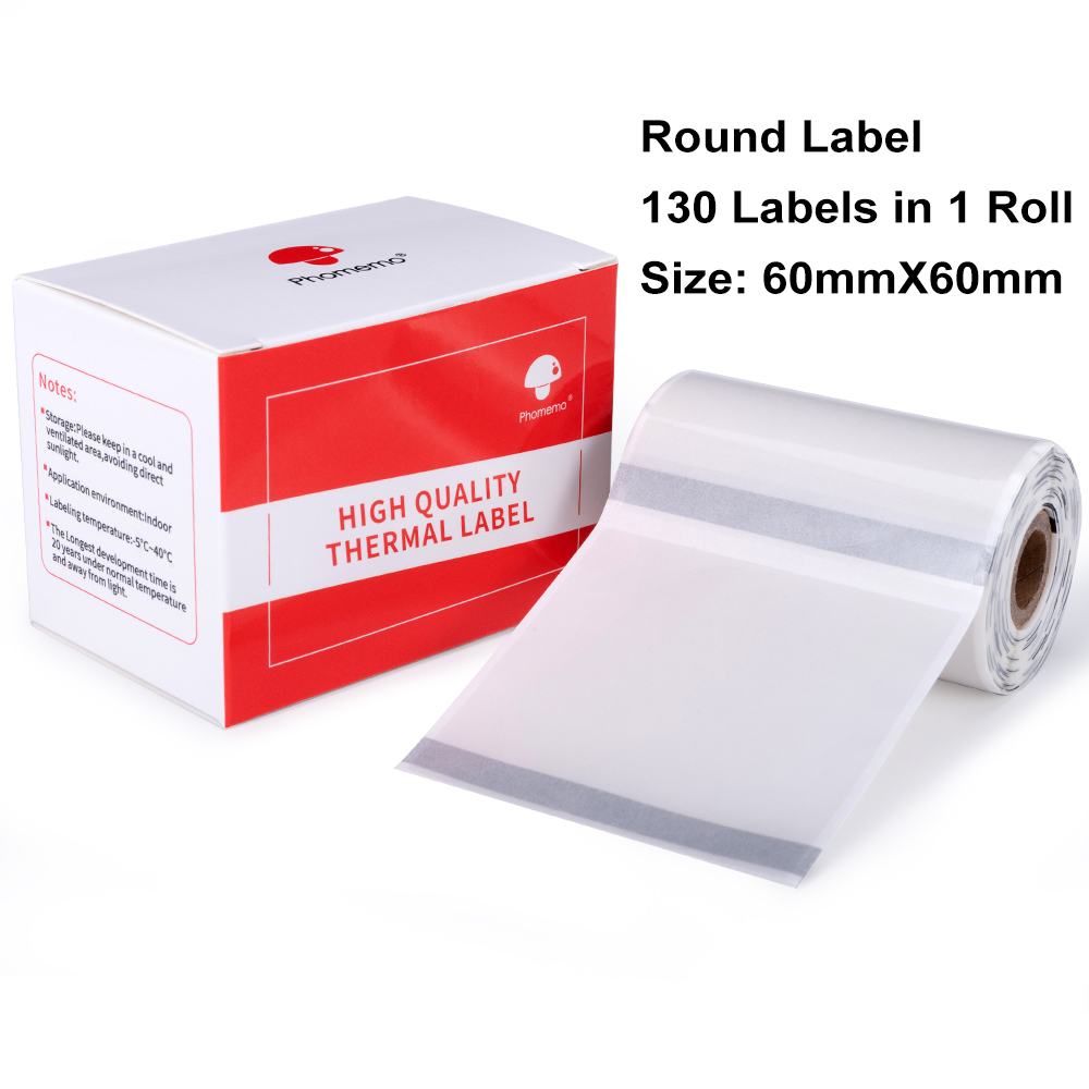 Phomemo M110 M200 M120 Label Printer Ronde Label Autoadhesivo Thermische Label Zelfklevend Papier Ronde Sticker Voor Zaken, Huis: Clear 60x60mm