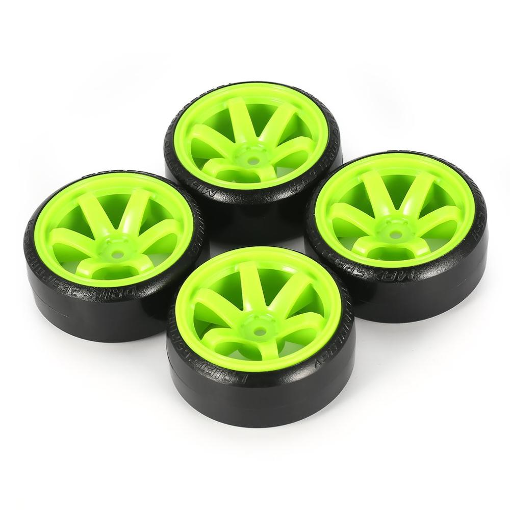 4Pcs RC Hard Pattern Drift Tires Tyre Wheel for Traxxas HSP Tamiya HPI 1:10 RC On-road Vehicle Drifting Car Hard Tyre Set: Green