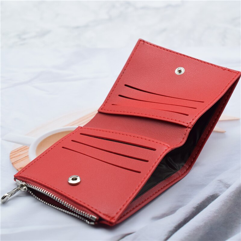 Short Card Wallet Women PU Leather Red Female Purse Slim Credit/bank Card Holder Case