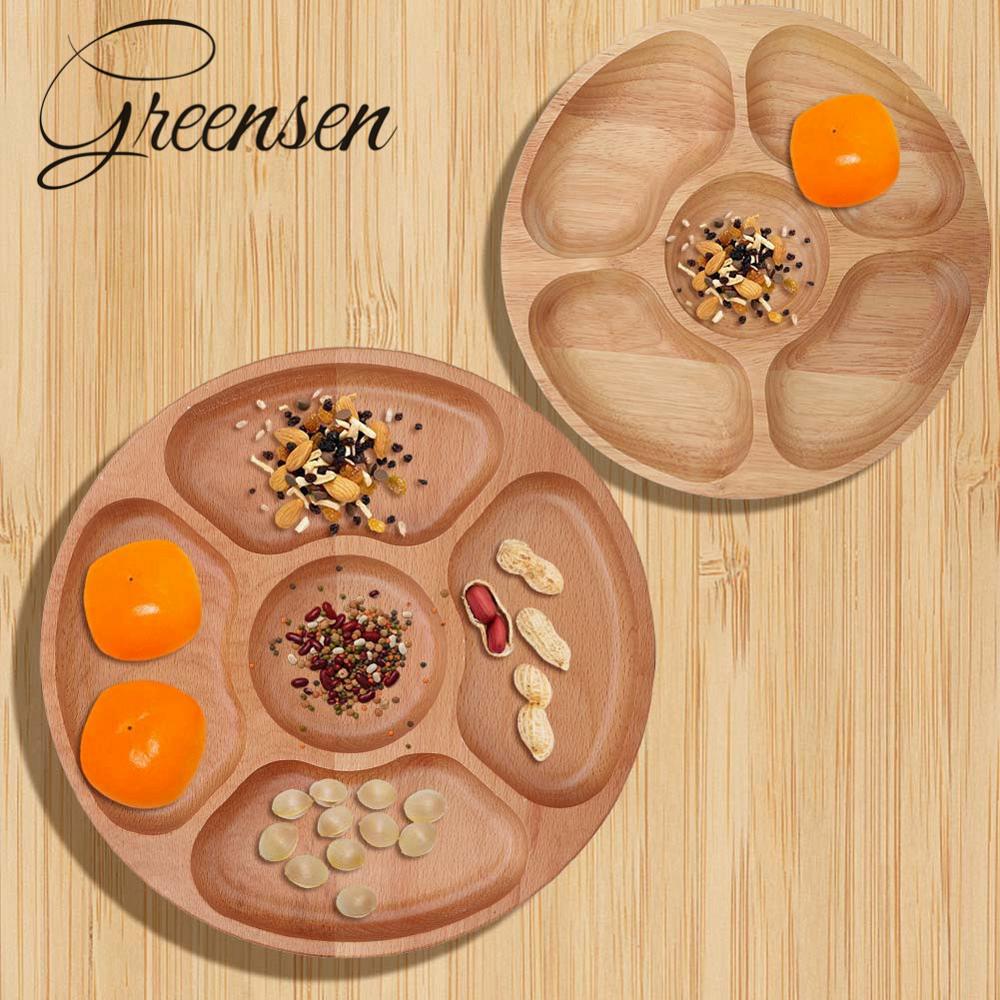 Natuurlijke Houten Ronde Vorm Voedsel Verdeeld Plaat Dessert Snack Keuken Parlor Moer Snack Snoep Georganiseerd Opbergvak