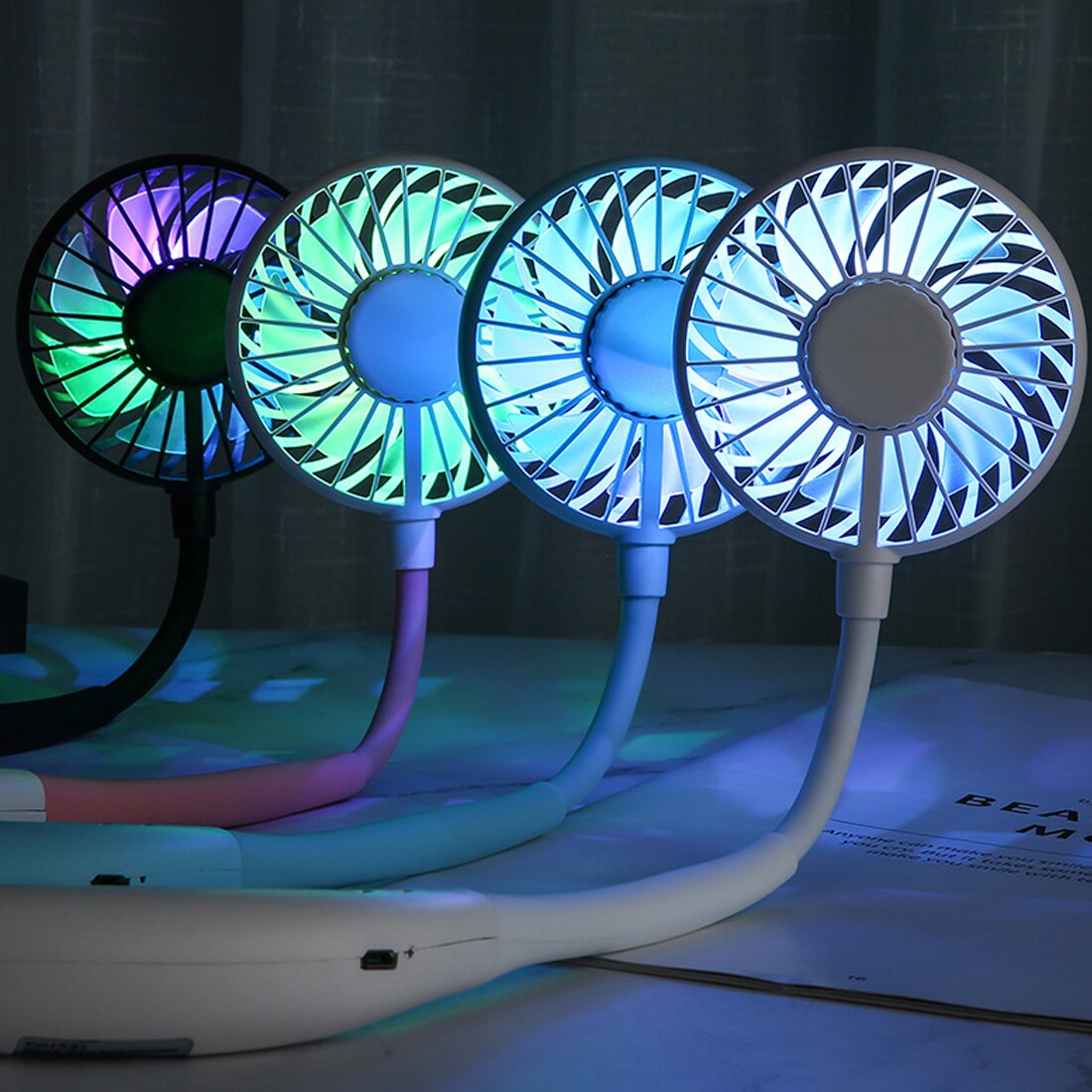Portable USB Mini Fan Neck Fan Rechargeable Small Portable Sports Fan light Usb Desk Hand Air Conditioner cooler for Traveling ,