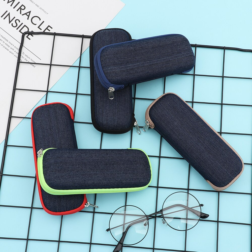 Boîte à lunettes Portable en tissu Denim, fermeture éclair, Protection solaire, conteneur résistant à l'écrasement, 1 pièce