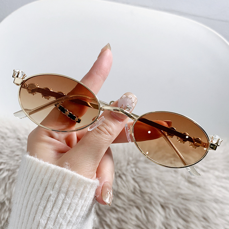 Óculos de sol diamante para mulheres, armação pequena, óculos de sol vintage, marca designer sunglass óculos strass, uv400, nova moda: Marrom