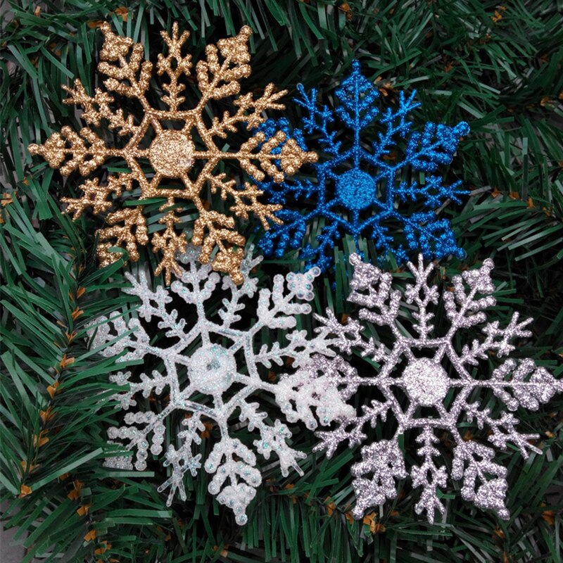 12 Pcs Kerst Sneeuwvlokken, 4.0 Inch Glitter Sneeuw Vlok Ornamenten Voor Xmas Nieuwjaar Thanksgiving Day Party Decor