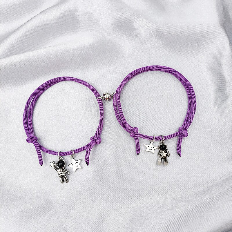 European magnetic win astronaut couple bracelet for lovers milan rope astronaut bracelet for couple jewelry zr -12: Purple