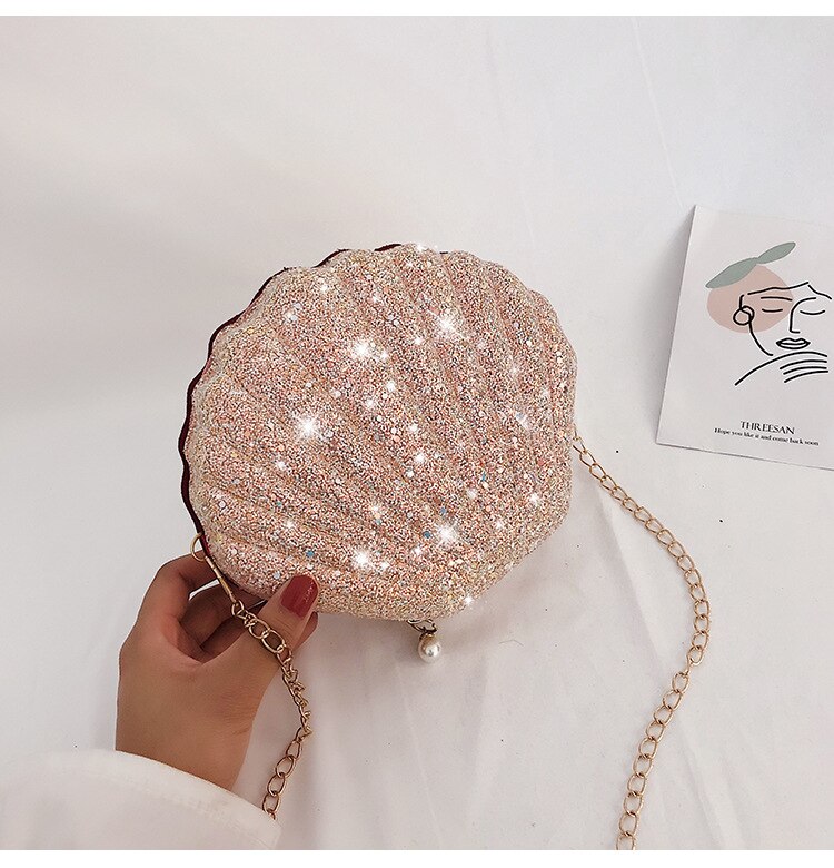 Mode Ketting Parel Pailletten Banket Party Shiny Mini Shell Bag Lady Messenger Bag Portemonnee Portemonnees En Handtassen Luxe: pink