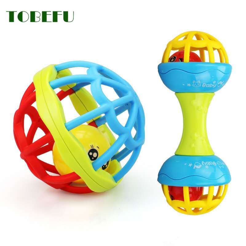 TOBEFU Plastic Intelligence Grasping Gums Teethers Baby Rattle Toys Food Grade Hand Bell Teething Rattle for 0-3 years Baby