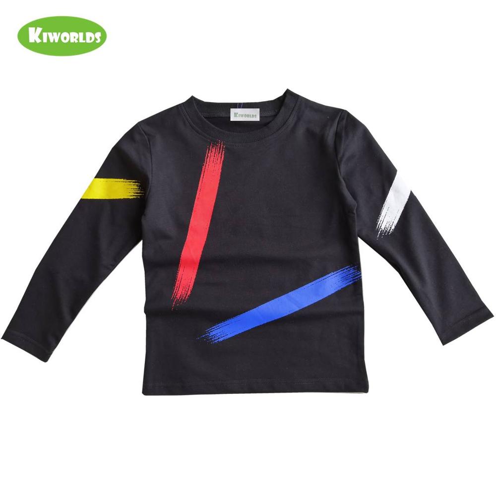 Klassische stil frühling herbst baumwolle langarm jungen und mädchen T-shirt, mit schwarz und rot junge bequeme kleidung: Black / 7T