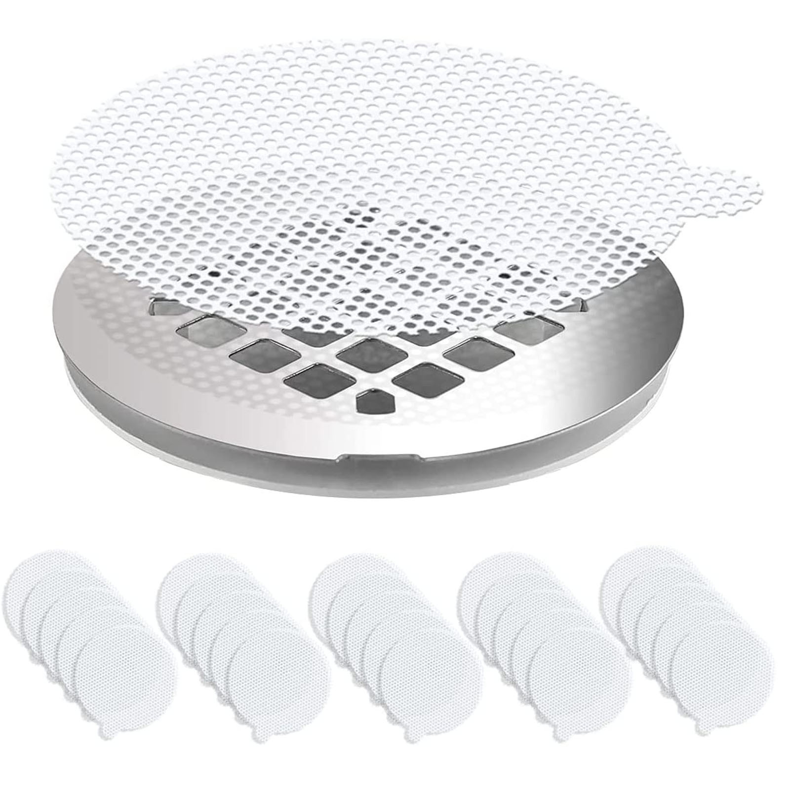 Desagües de ducha desechables redondos de 25 piezas, pegatinas de malla para el pelo, accesorios para el baño, tapones para el pelo: Default Title