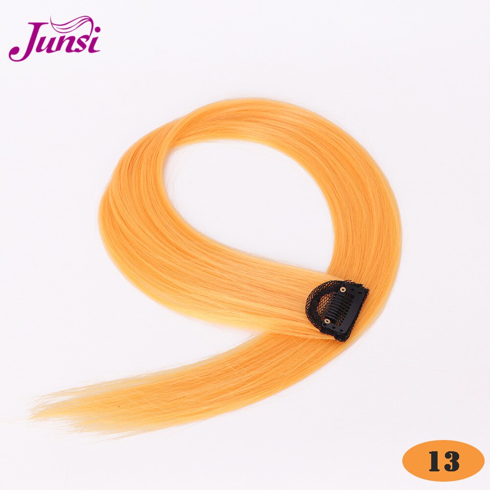 JUNSI Colored Hair Strands Hair Extension Long Straight Female Rainbow Hair Pieces A Clip Heat Resistant Synthetic Bundles: 13