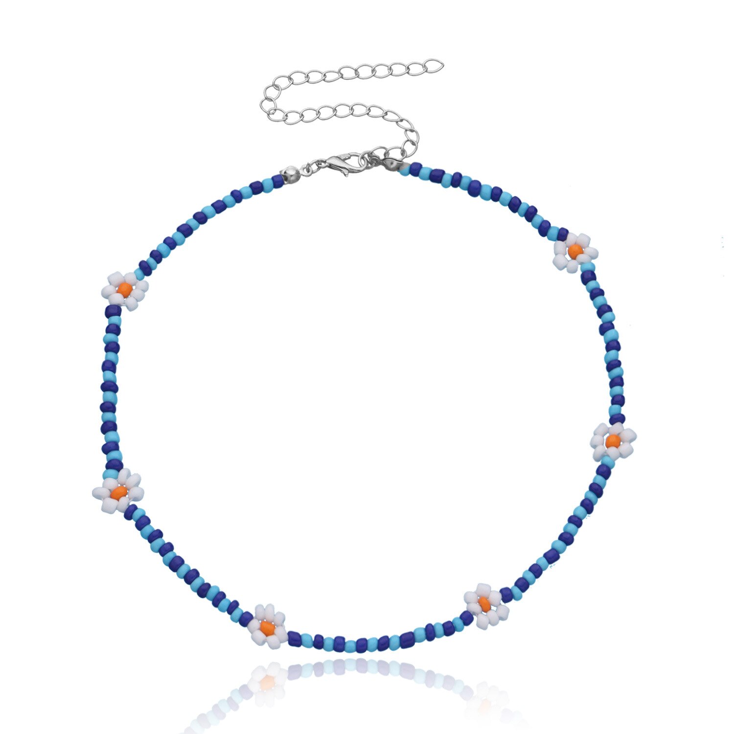 Collier ras du cou court pour femmes, jolie chaîne de perles colorées avec des fleurs de marguerite, bijoux de , coréenne: blue
