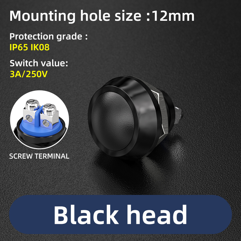 12 mm 1/2 Zoll Montageloch, IP65, bunt, gewölbter Mini-Schraubklemmen/Stiftklemme, wasserdichter Momentan-Drucktastenschalter: Braun