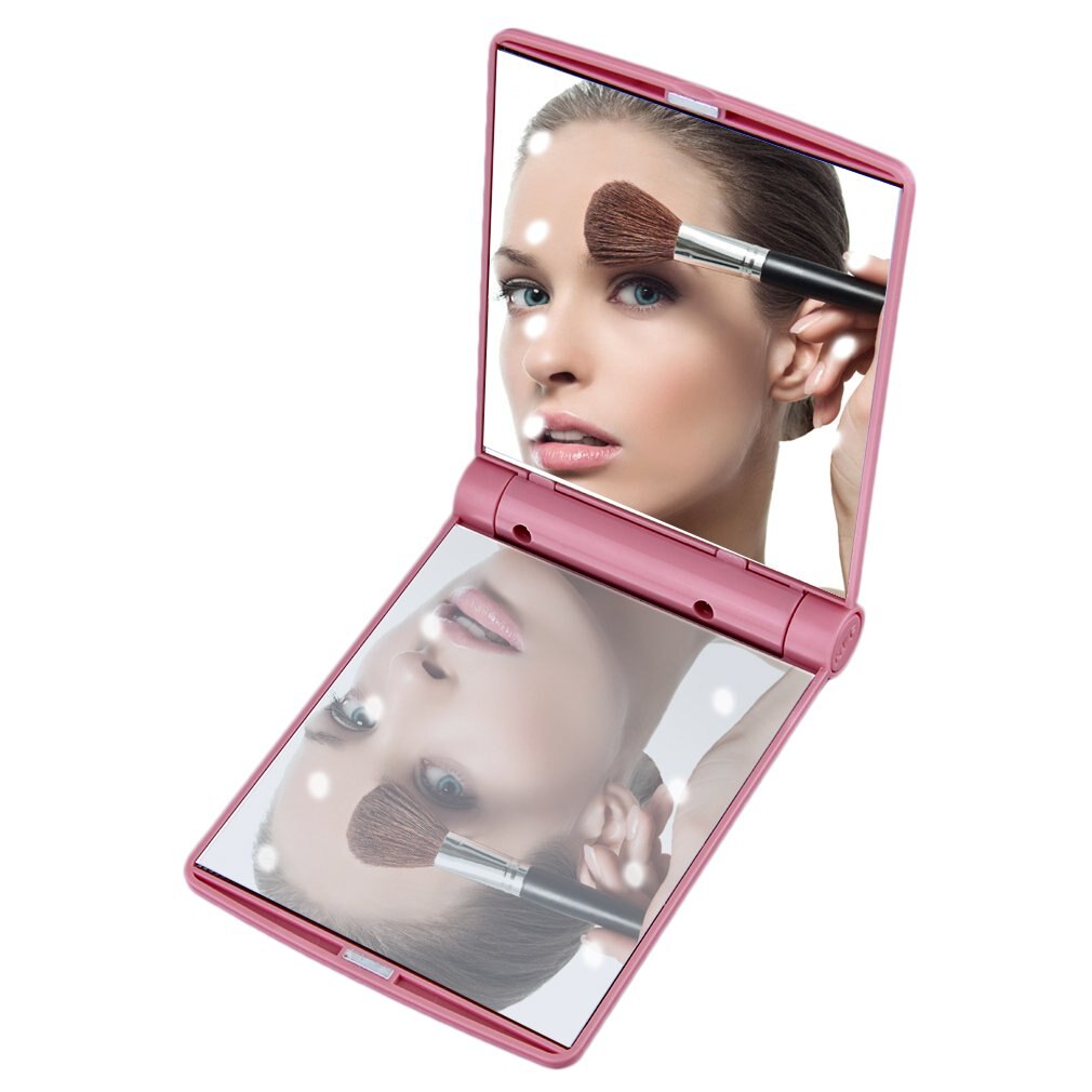 Espejo de tocador cosmético de señora compacto plegable portátil bolsillo LED espejo de maquillaje 8 bombillas LED integradas