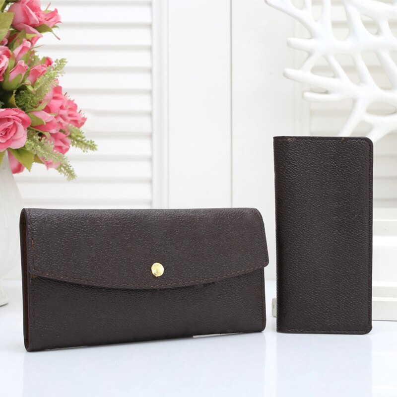 2 piece set flower folding Long wallet Plaid wallets for women Men Clutch portfel damski: brown flower