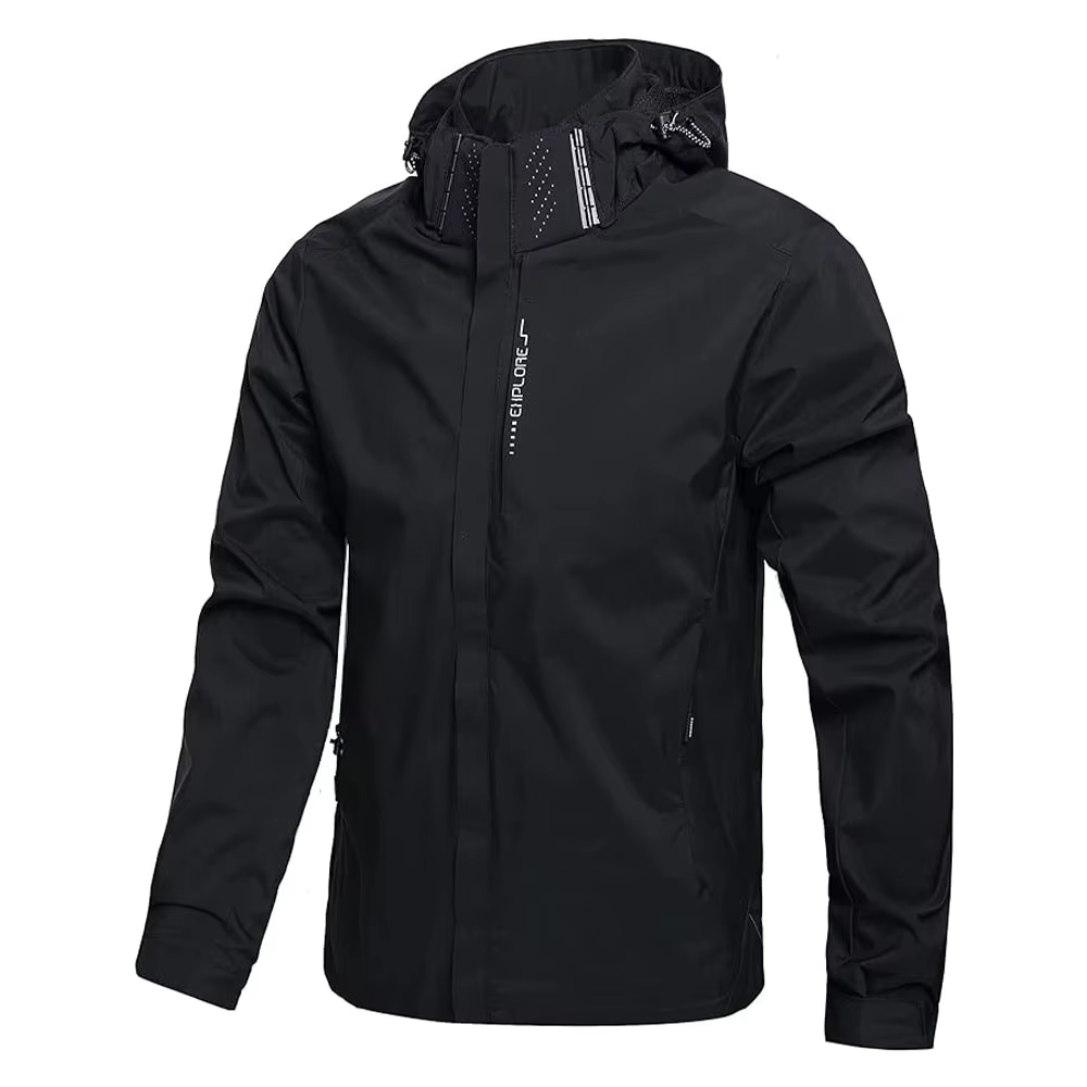 Herren Wasserdichte Regenjacke Leichte draussen-Kapuzenjacke Wanderjacke Winddichte Jacke Kletterjacke draussen-Jacken: L / schwarz