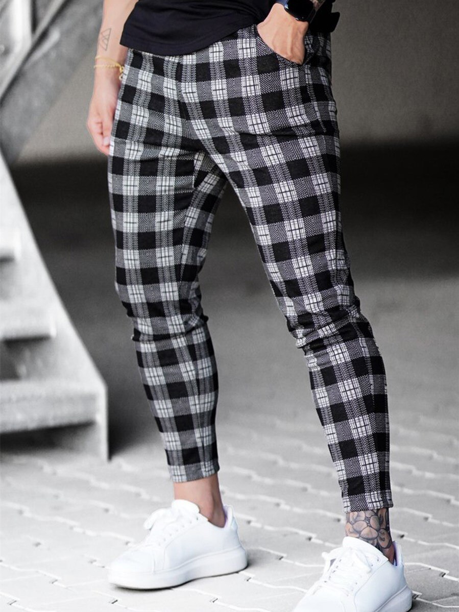 Pantalones deportivos de para hombres, pantalones de pitillo de cintura alta a cuadros para niños para primavera y otoño