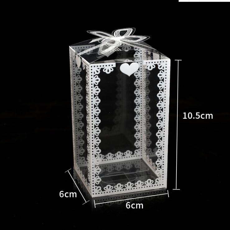 50 stuks transparante pvc-doos voor bruiloft/kerstcadeautjes, taartverpakkingen, chocolade, snoep, dragees, appels en evenementen.: 6 6 10.5cm